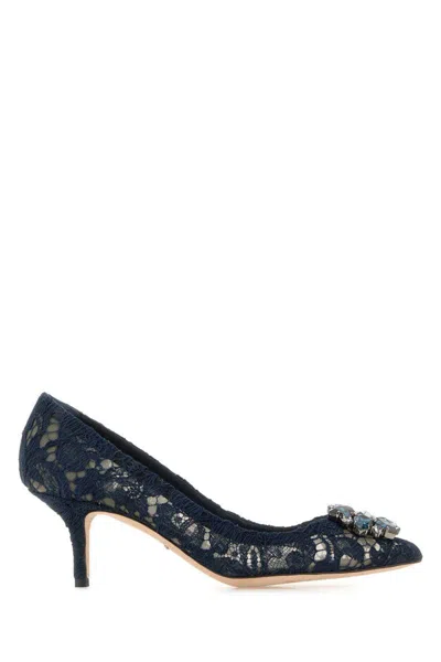 Dolce & Gabbana Scarpe Con Tacco In Pizzo Blu Notte Donna