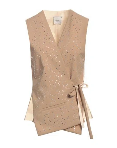 Alysi Chocolat Woman Tailored Vest Sand Size 10 Polyester, Virgin Wool, Elastane