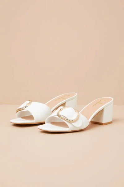 Lulus Franette Ivory Low Heel Buckle Slide Sandals In Multi