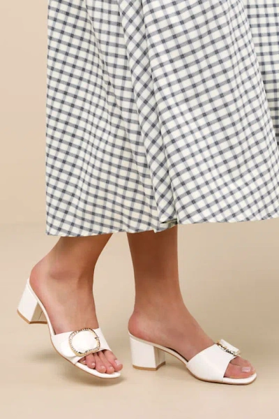 Lulus Franette Ivory Low Heel Buckle Slide Sandals In Multi