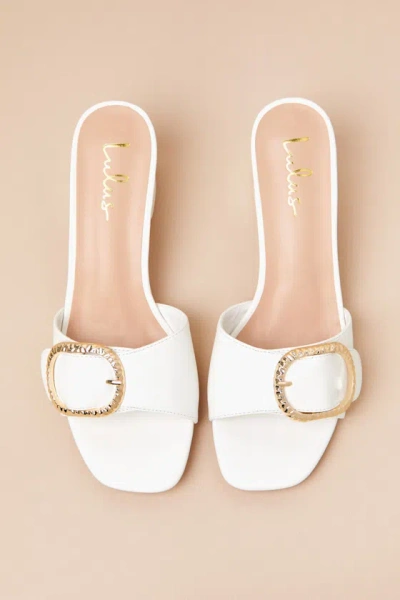 Lulus Franette Ivory Low Heel Buckle Slide Sandals In Multi