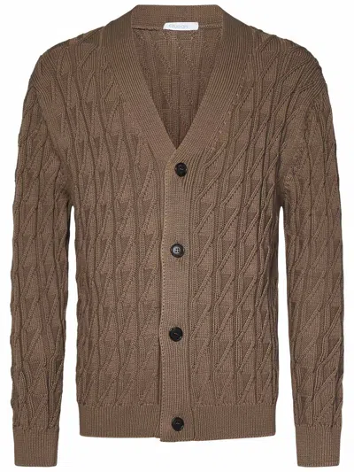 Cruciani Brown Cotton Knit Cardigan In Brown