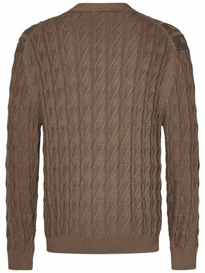 Cruciani Brown Cotton Knit Cardigan In Brown