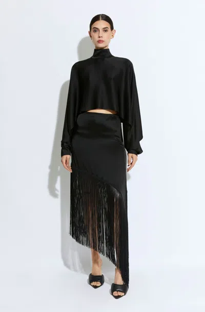 Lapointe Satin Asymmetric Fringe Skirt