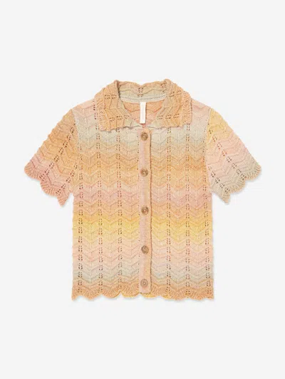 Zimmermann Girls Tallow Chevron Knit Polo Top