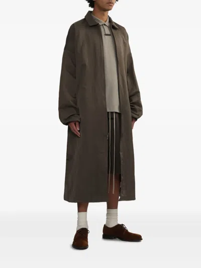 Essentials Logo-print Coat In Brown