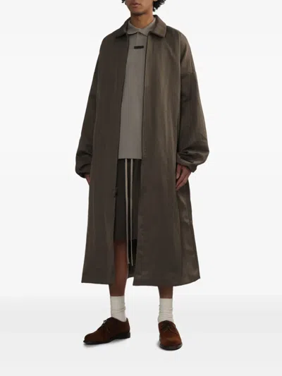Essentials Logo-print Coat In Brown