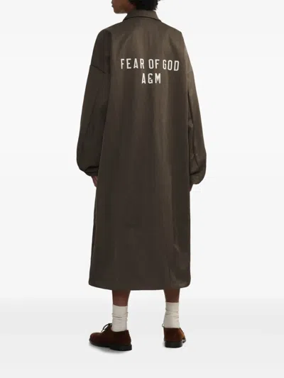 Essentials Logo-print Coat In Brown
