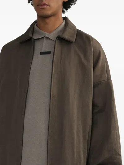 Essentials Logo-print Coat In Brown