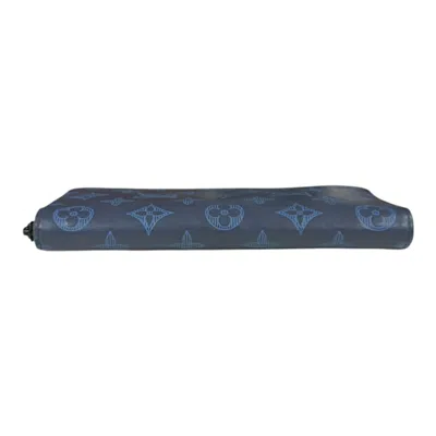 Pre-owned Louis Vuitton Blue Monogram Shadow Leather Long Wallet (bi-fold) ()