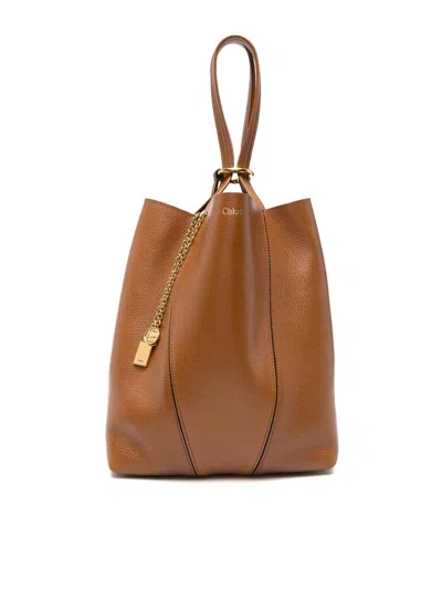 Chloé Womens Clay Brown Spin Medium Leather Tote Bag