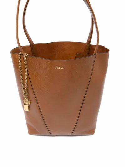 Chloé Womens Clay Brown Spin Medium Leather Tote Bag