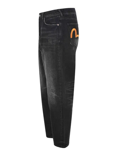 Evisu Jeans Black In Dark Denim Cotton Blend