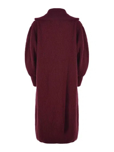 Solotre Wool Cardigan In Burgundy