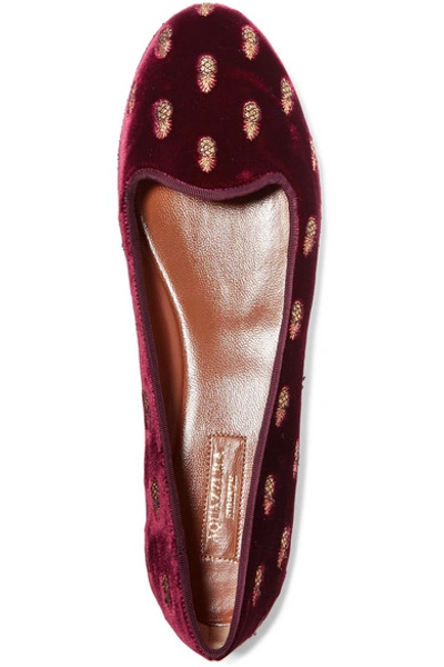 Shop Aquazzura Ananas Embroidered Velvet Slippers