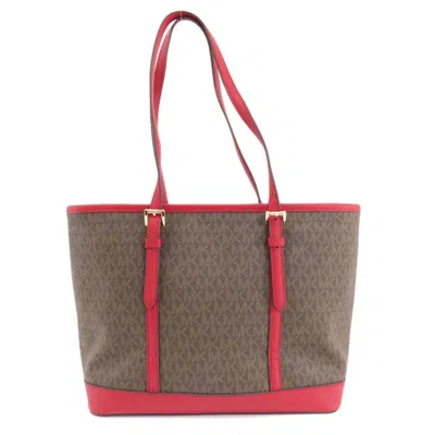 Pre-owned Michael Kors Brown Red Color Pvc Tote Bag ()