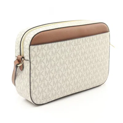 Michael Kors Jet Set Brown White Coated Canvas Leather Shoulder Bag
