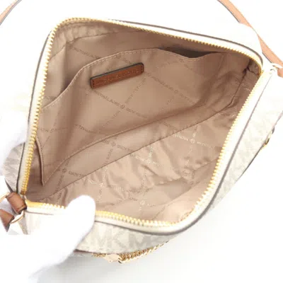 Michael Kors Jet Set Brown White Coated Canvas Leather Shoulder Bag