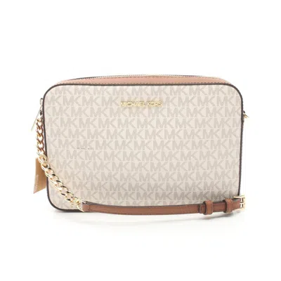 Michael Kors Jet Set Brown White Coated Canvas Leather Shoulder Bag