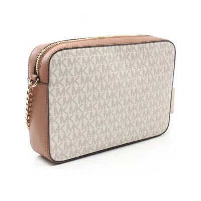 Michael Kors Jet Set Brown White Coated Canvas Leather Shoulder Bag