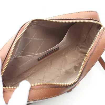 Michael Kors Jet Set Brown White Coated Canvas Leather Shoulder Bag