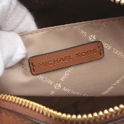 Michael Kors Jet Set Brown White Coated Canvas Leather Shoulder Bag