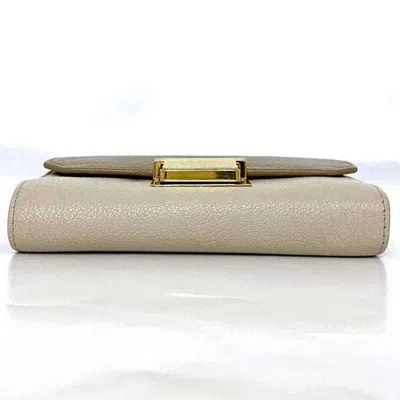Pre-owned Miu Miu Beige Brown Leather Wallet (tri-fold) ()