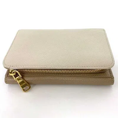 Pre-owned Miu Miu Beige Brown Leather Wallet (tri-fold) ()