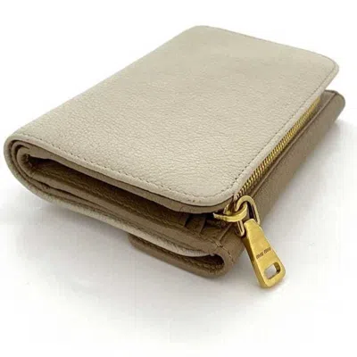 Pre-owned Miu Miu Beige Brown Leather Wallet (tri-fold) ()
