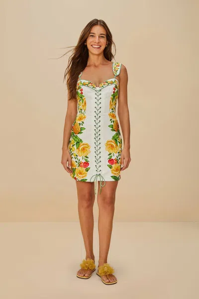 Farm Rio Active Off-white Picnic Flowers Lenzing Ecovero Euroflax Mini Dress