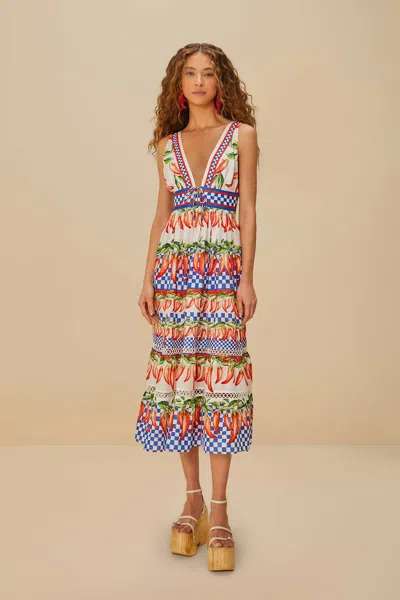 Farm Rio Active Off-white Picnic Peppers Ainika Midi Dress