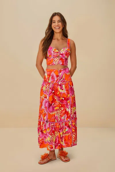 Farm Rio Orange Flying Birds Lenzing Ecovero Euroflax Skirt | ModeSens