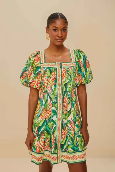 Farm Rio Active Off-white Heli Leaves Lenzing Ecovero Euroflax Mini Dress