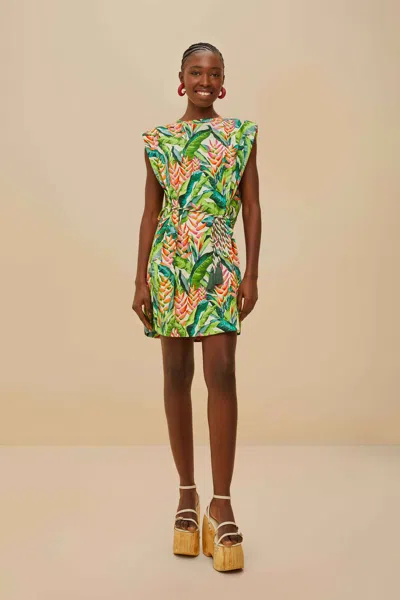 Farm Rio Active Off-white Heli Leaves Organic Cotton T-shirt Mini Dress