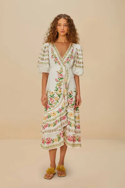 Farm Rio Active Off-white Palm Dream Wrap Midi Dress