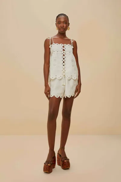 Farm Rio Active Off-white Flowers Richelieu Euroflax Premium Linen Shorts
