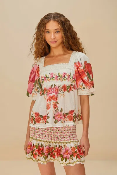 Farm Rio Active Off-white Summer Fruit Mini Skirt