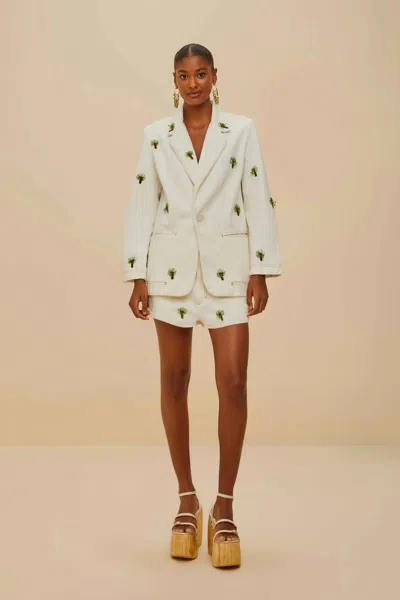Farm Rio Active Off-white Embroidered Coconut Tree Shorts
