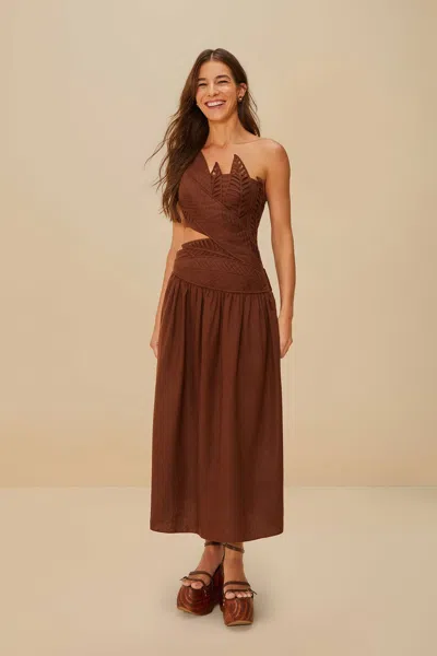 FARM RIO ACTIVE BURGUNDY LEAVES CUT-OUT LENZING ECOVERO EUROFLAX MIDI DRESS 