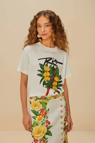 Farm Rio Active Off-white Rio Macaw Organic Cotton T-shirt