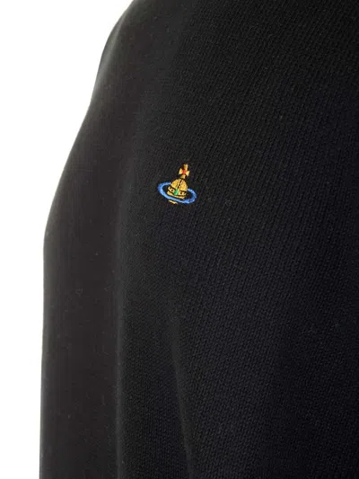 Vivienne Westwood Crewneck Sweater With Embroidered Emblem And Ribbed Details In Black