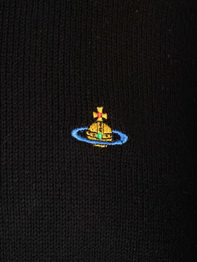 Vivienne Westwood Crewneck Sweater With Embroidered Emblem And Ribbed Details In Black