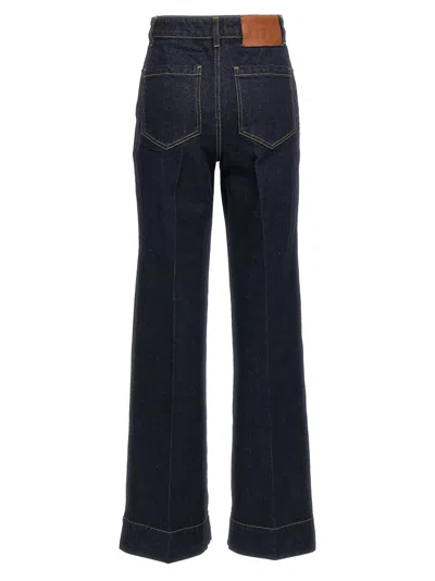 Victoria Beckham Wide Leg High Rise Jeans With Contrast Stitching In Black