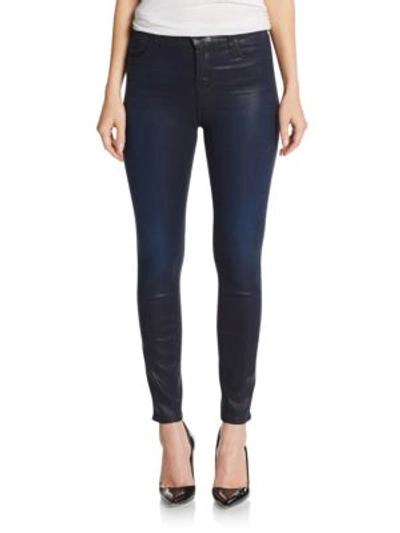 Shop J Brand High-rise Coated Super Skinny Jeans In Indigo Elixir