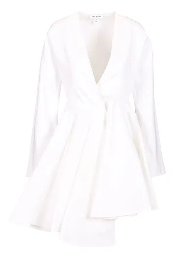 Alaïa Womens Spiral-belt Pleated Cotton-poplin Mini Dress Blanc