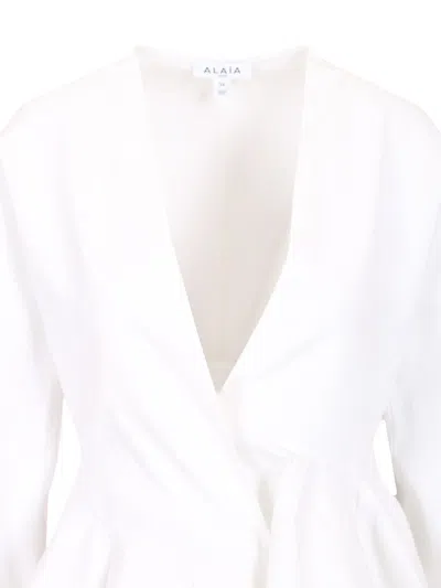 Alaïa Womens Spiral-belt Pleated Cotton-poplin Mini Dress Blanc