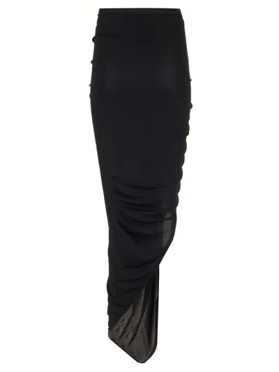 Rick Owens Lillies Black Stretch Viscose Midi Skirt Skirts Black