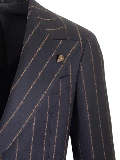 Gabriele Pasini Blue Wool Pinstripe Suit Dresses Blue