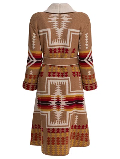 Rakkì Ikat-pattern Belted Coat In Brown