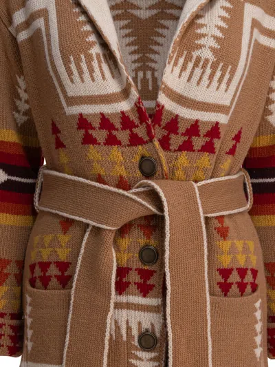 Rakkì Ikat-pattern Belted Coat In Brown
